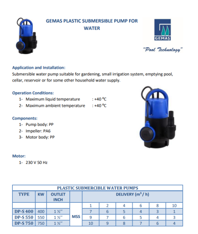 Gemaş Dalgıç Pompa QP550C 550 watt