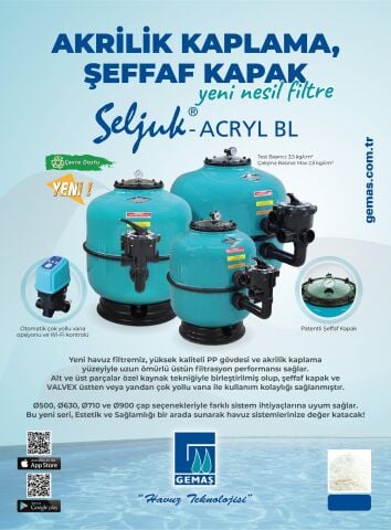 Gemaş Selçuk Acryl BL Ø630mm Yüksek Hızlı Havuz Kum Filtresi