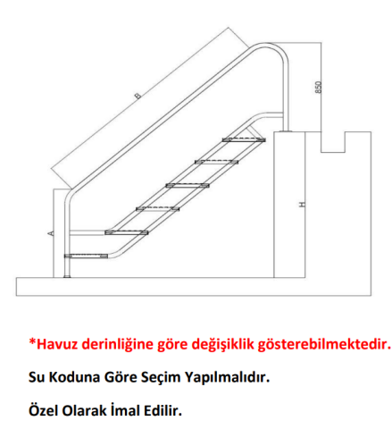 Eğimli Hidroterapi Havuz Merdiveni 8 Basamak 316 Kalite