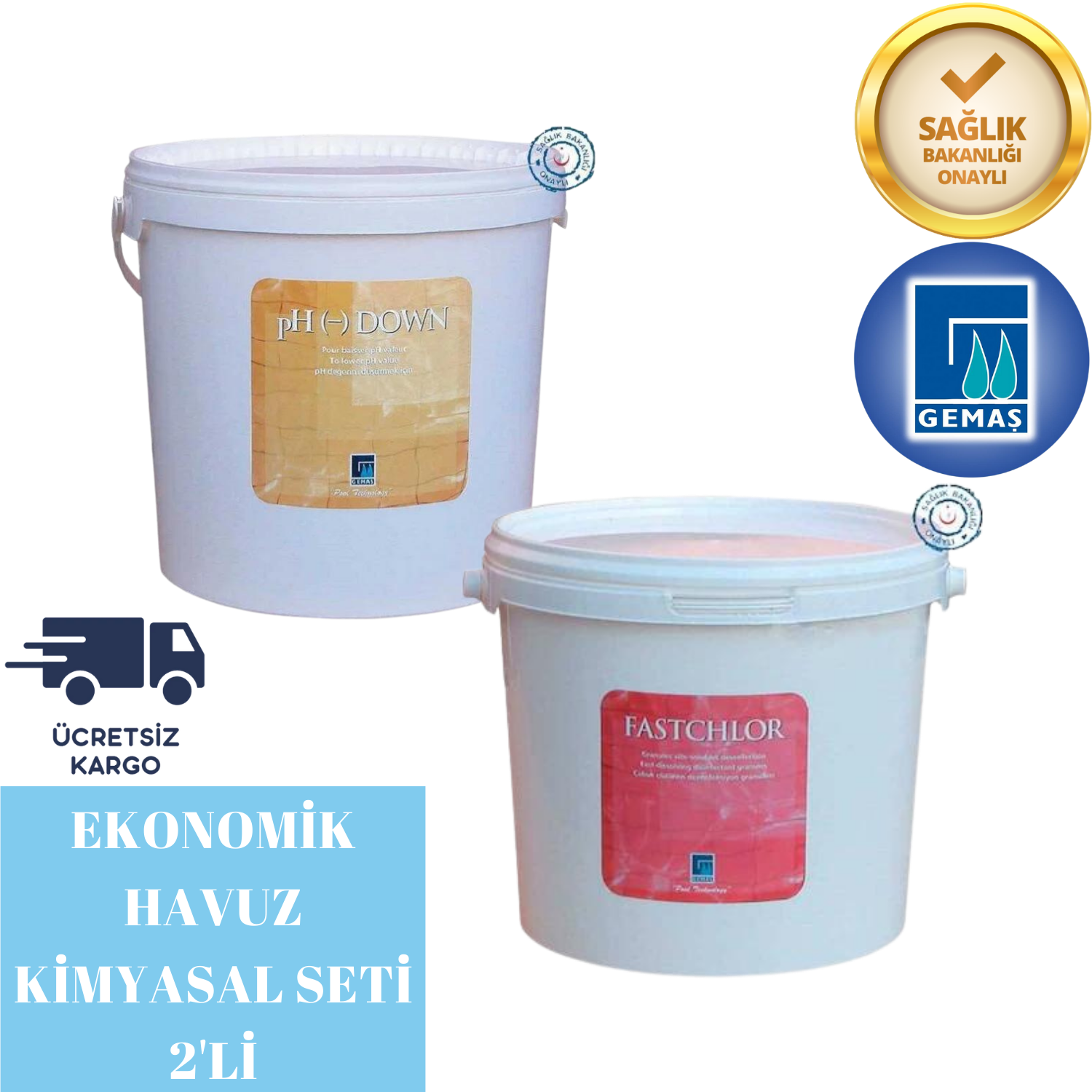 Gemaş Havuz Kimyasal Seti 2'li %90'lık Toz Klor ile